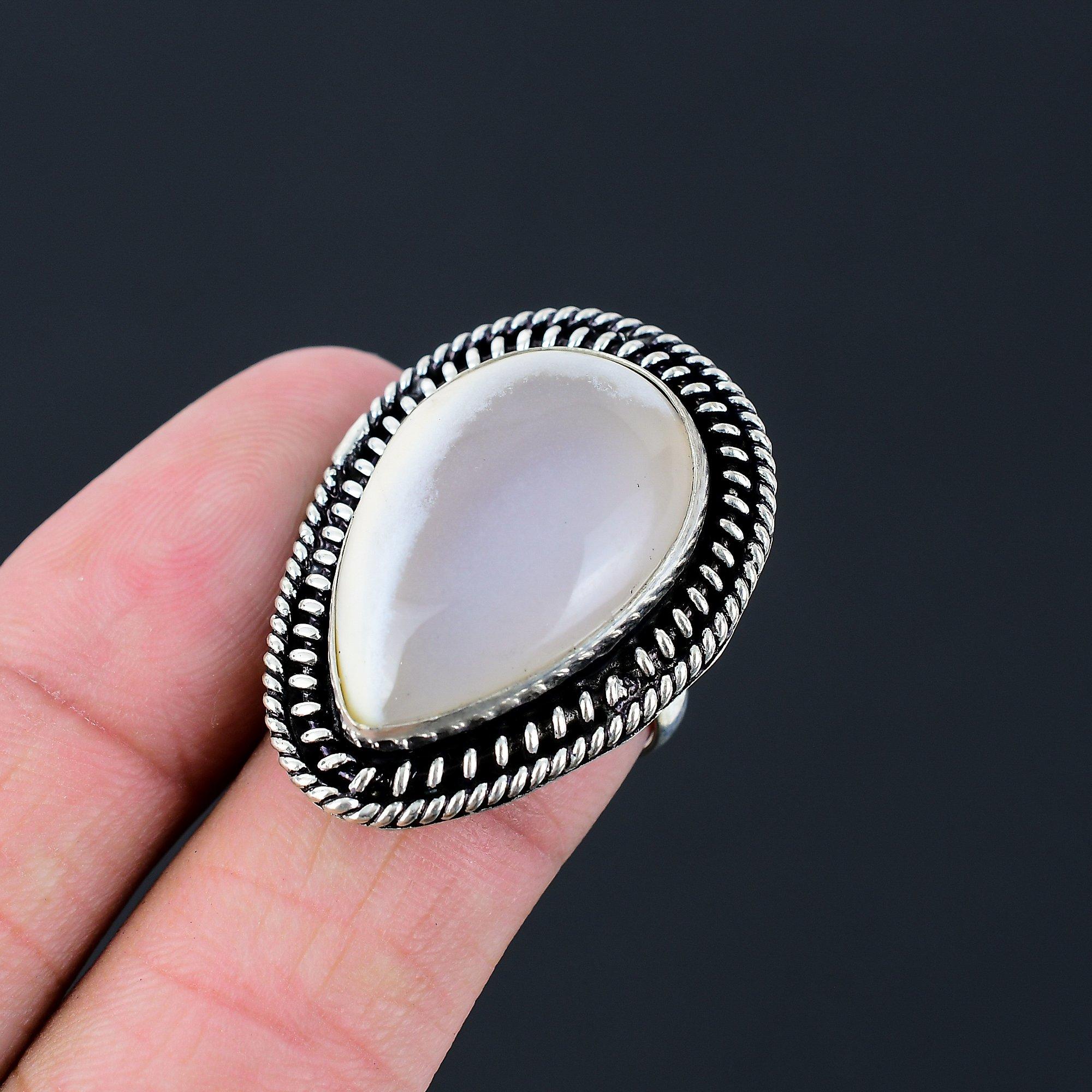 Pear Dendrite Opal Gemstone 925 Sterling Silver Stackable Promise Ring US 7.5 7.5
