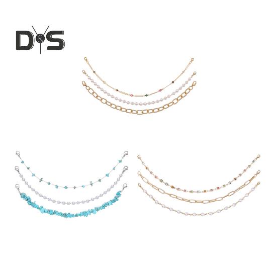 3 Pièces Chaîne de Cheveux Unisexe Style Bohème Pierres Turquoise Irrégulières Décor Floral Chaîne de Chapeau Installation Facile Accessoires pour Port Quotidien