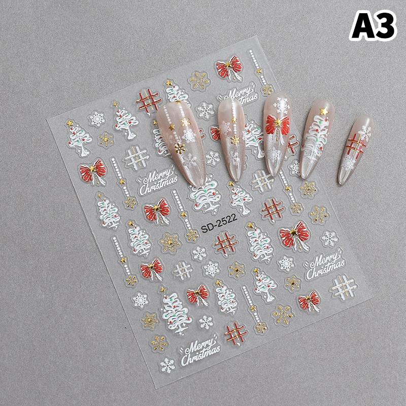 5D Embossed Christmas Nail Stickers Christmas Tree, Snowflakes, Elk, Snowman Nail Decal Autumn Winter Nail Supplies Decoration