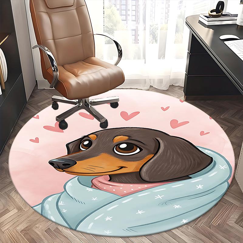 Charming Dachshund Chair Mat - Round Carpet with Hearts, Perfect for Home Decor, Office Use, and Gifts!0217b