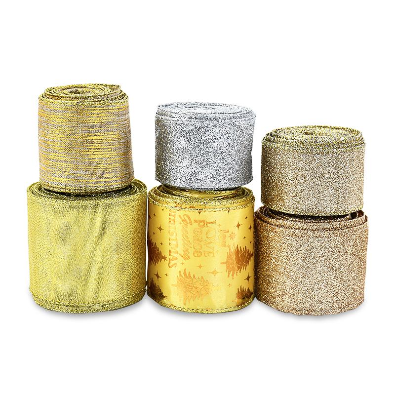 5M Christmas Ribbon Gold Silver Polyester Gliter Ribbon DIY Xmas Tree Bow Ornaments Kids Gifts Packaging Navidad Home Decoration