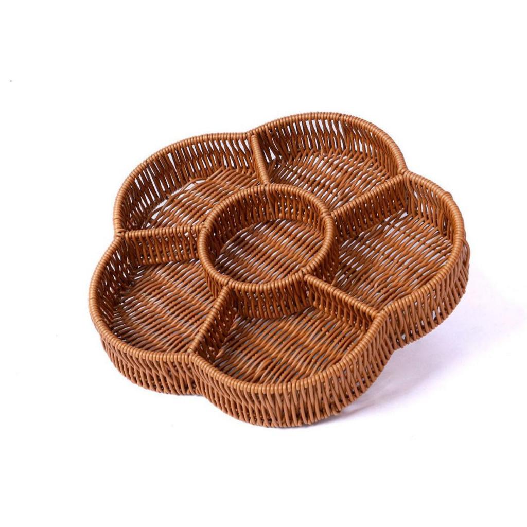 Woven Faux Rattan Snack Plate Storage Basket - Divided for Hot Pot Ingredients and Fruit in Living or Dining Room