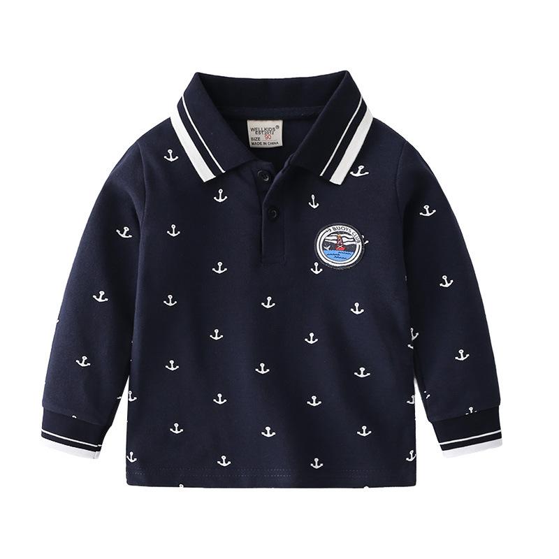 Boys Sailor Style Shirt Long Sleeve Navy White Collared Casual School Top for Kids
