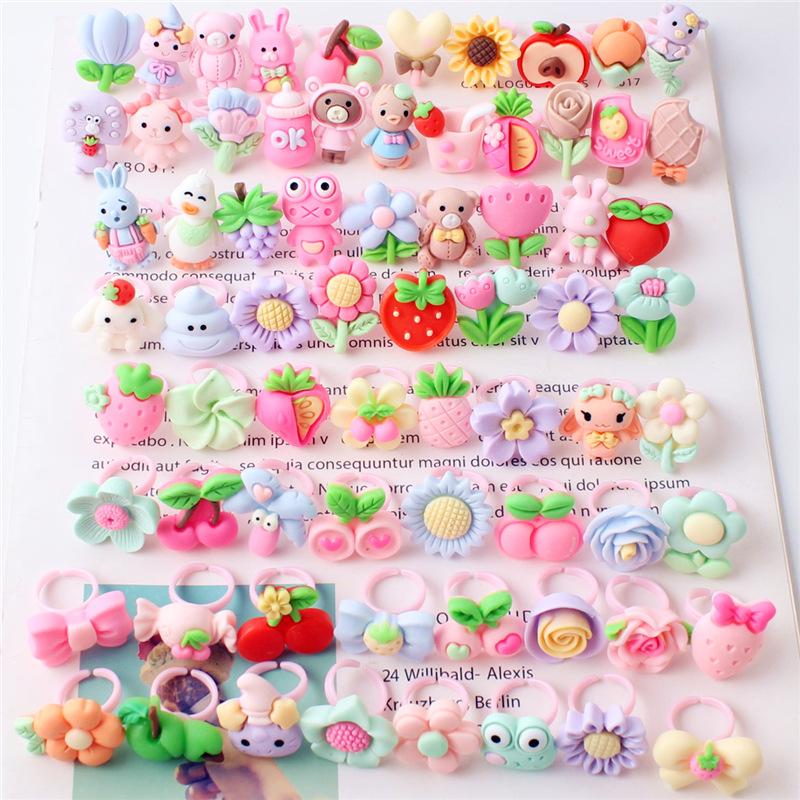 10pcs Multicolored cartoon resin children's ring, sweet flower ring, matte finger ring