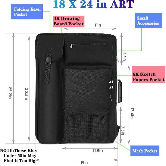 Art Portfolio Case 18 X 24,Art Portfolio With Backpack & Tote Bag For Artwork,Medium Art Case Size(Black)