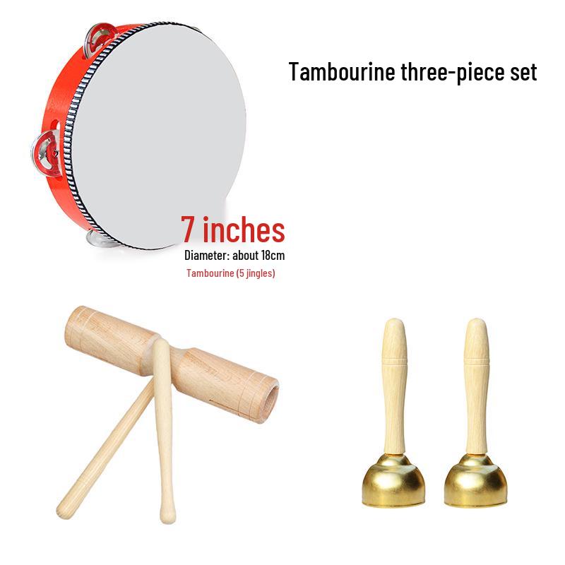 Children's Orff Percussion Instruments: Triangle, Castanets, Maracas, Tambourine, Wood Block, Cymbals