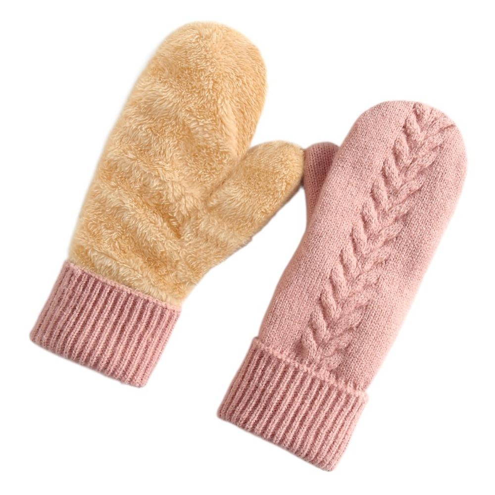 Comfort Fit Double Layer Thickened Knitted Gloves Interior Solid Color Warm Cover Gloves Soft All Fingers Gloves Cold Weather