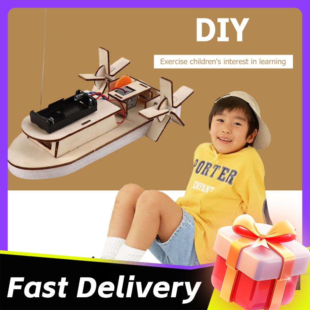 Kids DIY Remote Control Paddle Wheel Ship Model Kids Students Science Experiments Kit Science Invention Experiment Material Toys
