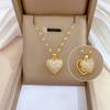 Elegant Pearls and Rhinestones Love Heart Shaped Shells Necklace Pendant with Adjustable Chain for Women Daily Use