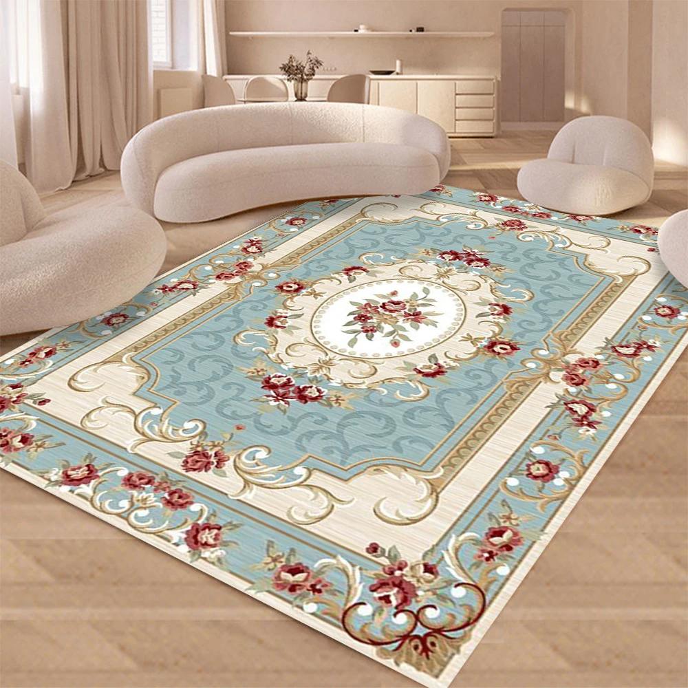 Vintage Rustic Carpet Shabby Rose Rugs Luxury Soft Elegant Traditional Rugs Floral Floor Carpet Home Living Room Bedroom Mats