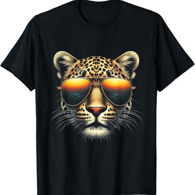 Gezicht van een Luipaard met Zonnebril Dierlijk Luipaard Fotografie T-shirt