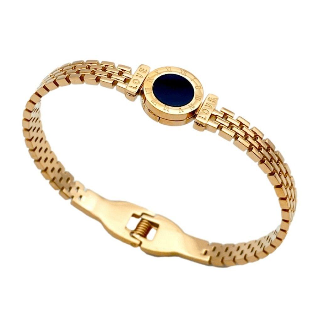 Stainless Steel Hollow Grid Bracelet Europe American Buckle Bracelet Roman Digital Bangle  Women