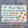 Vintage Pool Rules Humorous Metal Wall Art Home Decor Gift for Men