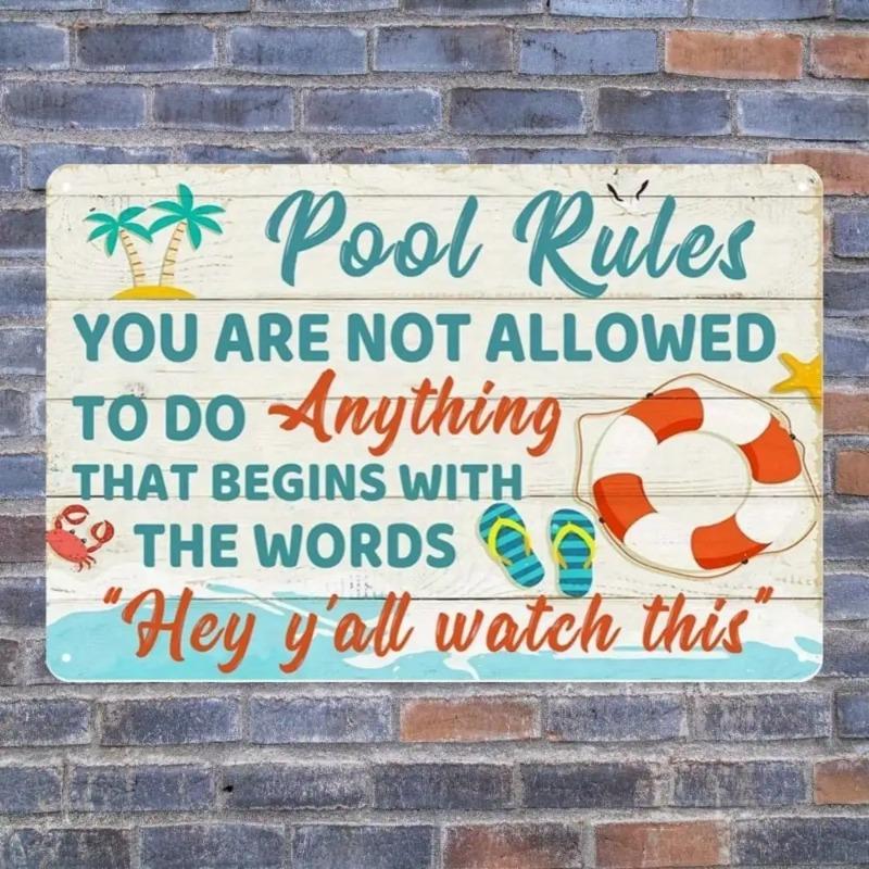 Vintage Pool Rules Humorous Metal Wall Art Home Decor Gift for Men