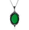 Retro Gothic Geometric Ellipse Relief Green Crystal Pendant Necklace for Women Hallowmas Party Jewelry Accessories Gifts