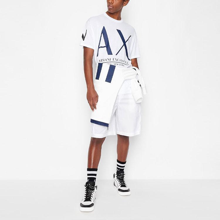 Armani Exchange T-Shirts Men's White Crew Neck Moderate Straight Fit 3LZTLF-ZJ9AZ-1100