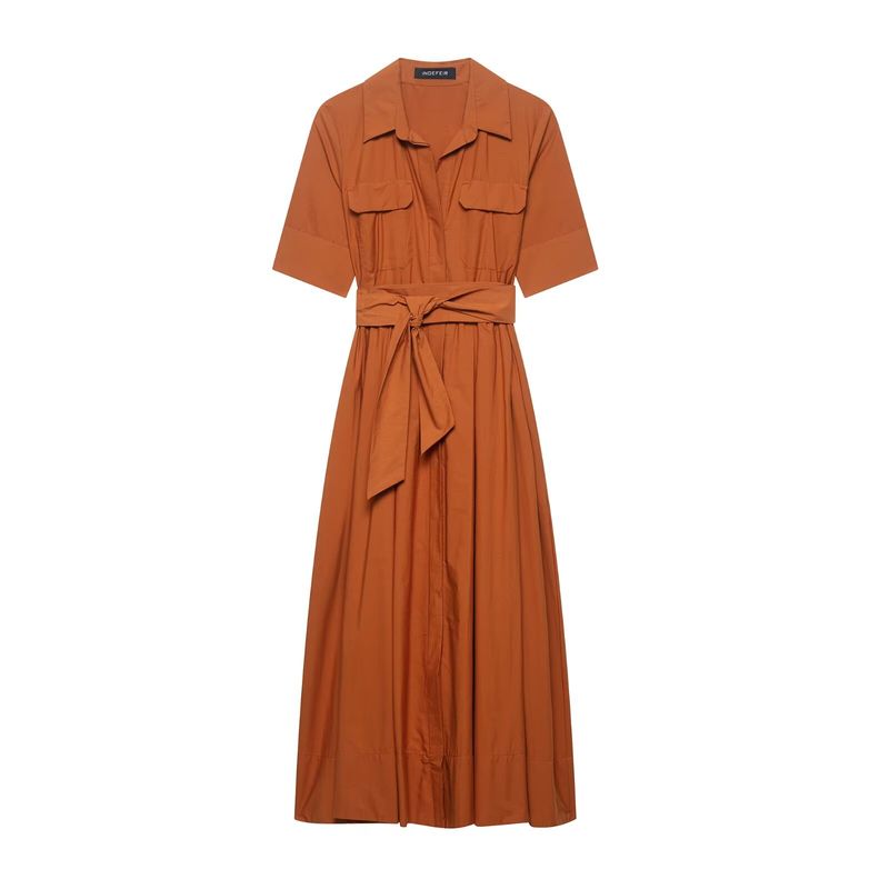 

Kaslead New Arrival Women s Clothing Fashion Style Fashion Minimalist with Belt Poplin Dress 2640360 600 Light brown L