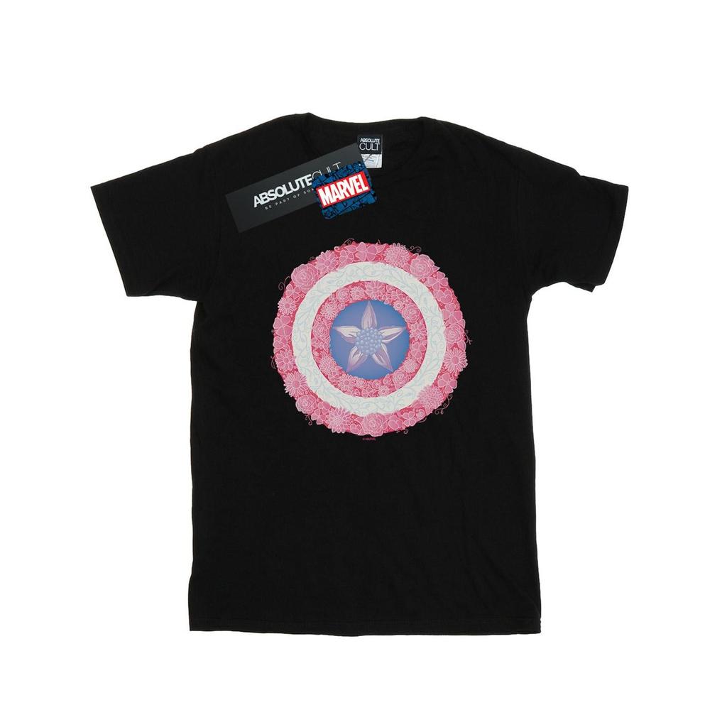 Marvel Mens Captain America Flowers Shield T-Shirt