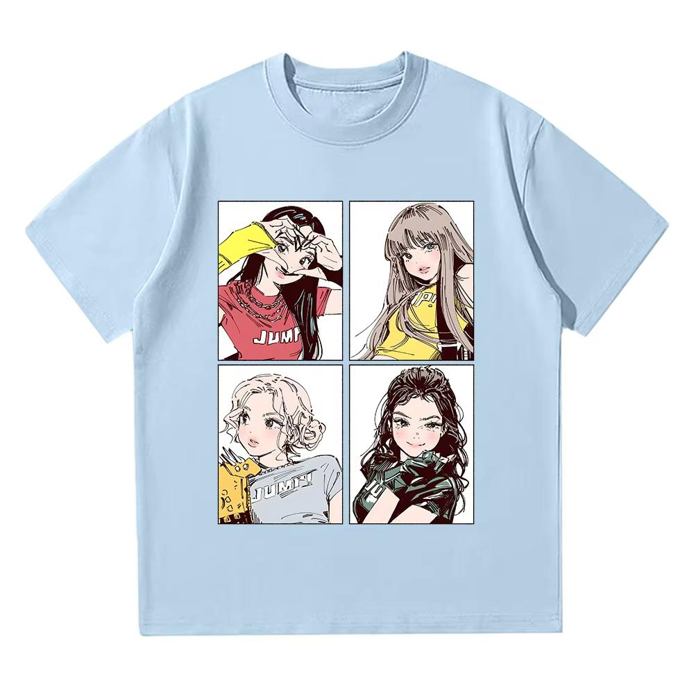 Kpop BP Jump 2025 T-Shirts Rosa Mädchenband Kleidung Entzückende Anime Grafik T-Shirts Sommer Hochwertige Baumwolle Bequeme Y2K Tops