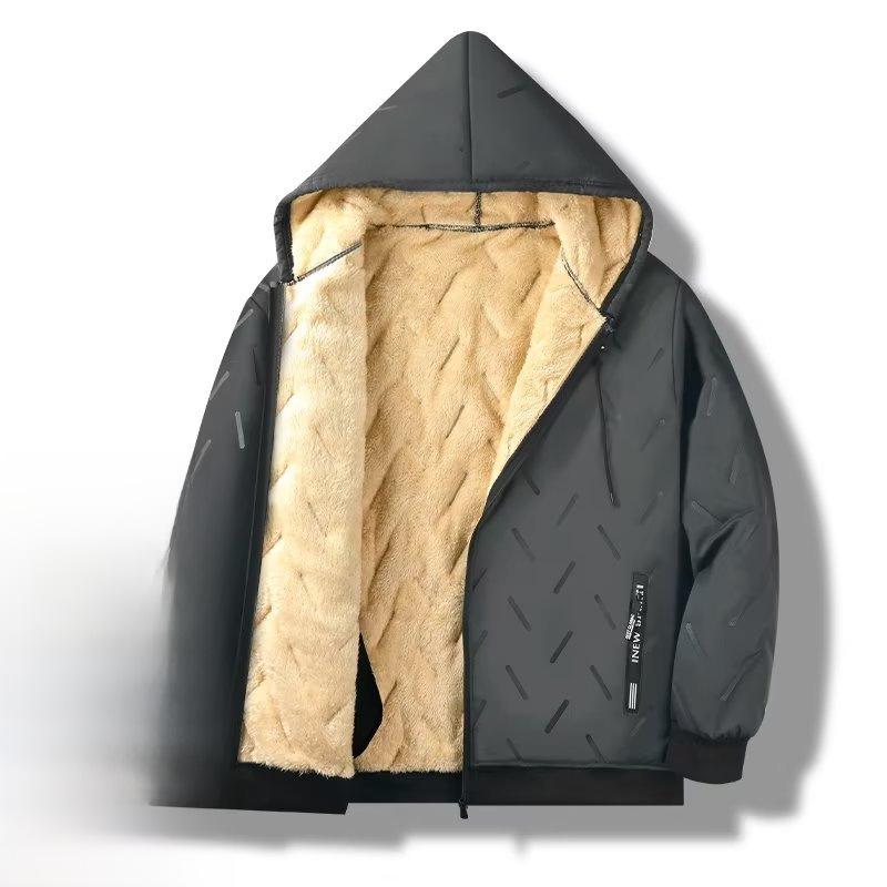 Men's Lambskin Hooded Zipper Jacket: Windproof, Waterproof, Velvet-Thickened for Autumn/Winter