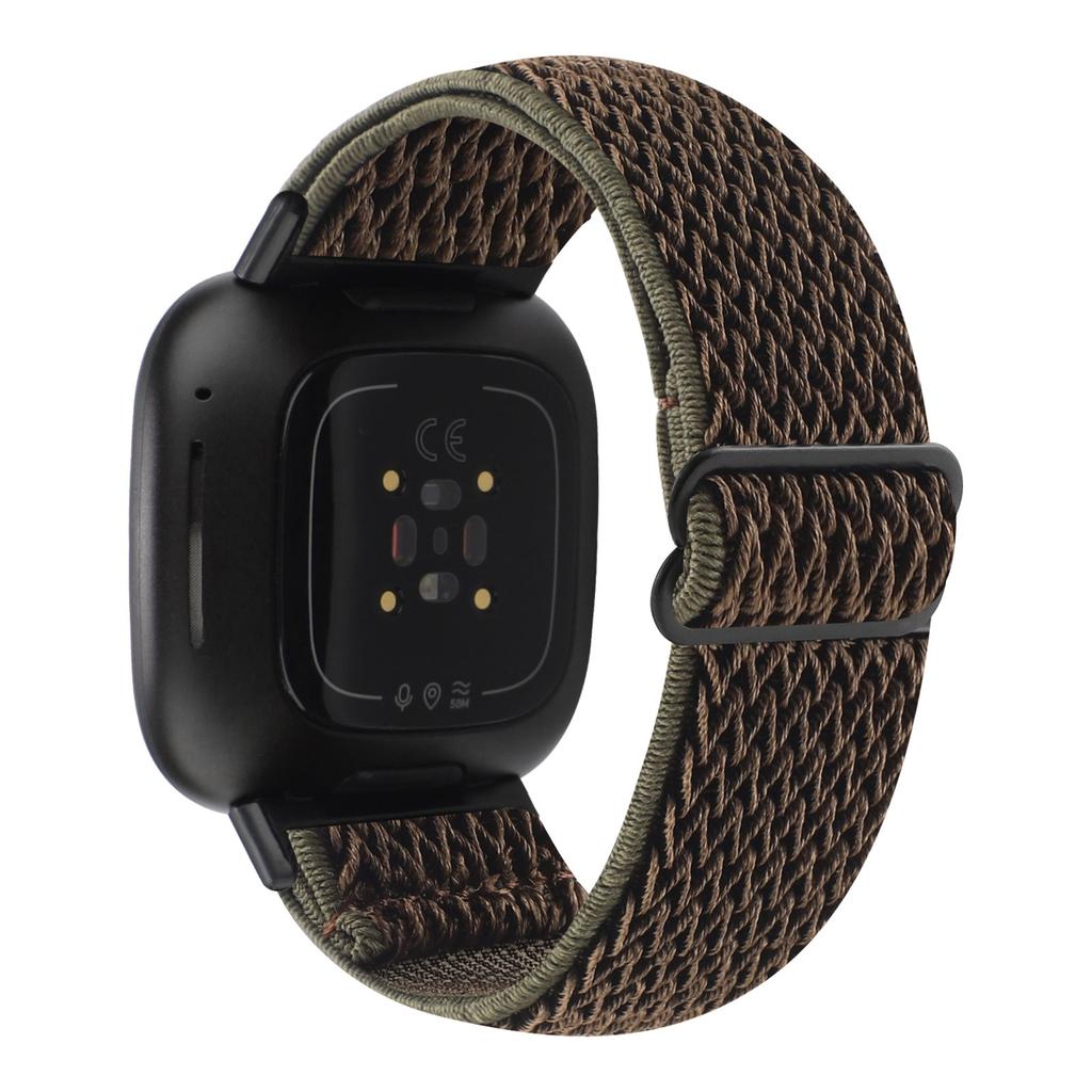 For Fitbit Versa 4/Sense 2 Stretchy Nylon Watch Band Wave Pattern Elastic Braided Replacement Strap