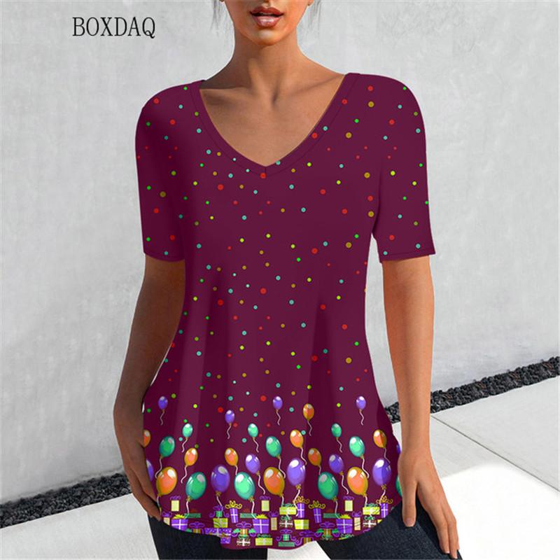 

Женские футболки с узором тай-дай в горошек, с коротким рукавом и V-образным вырезом, свободные повседневные свободные топы, летние уличные женские футболки в стиле Харадзюку 8XL