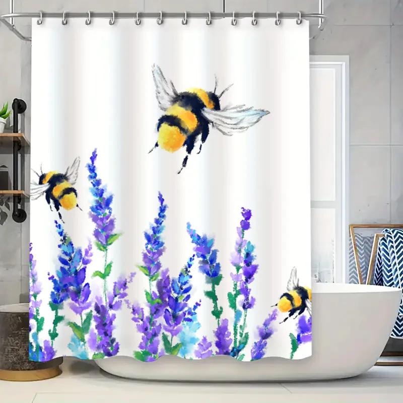 

Colorful Bees Lavender Shower Curtain Perfect For Your Bathroom Decor W60H190(CM)-1 Pcs