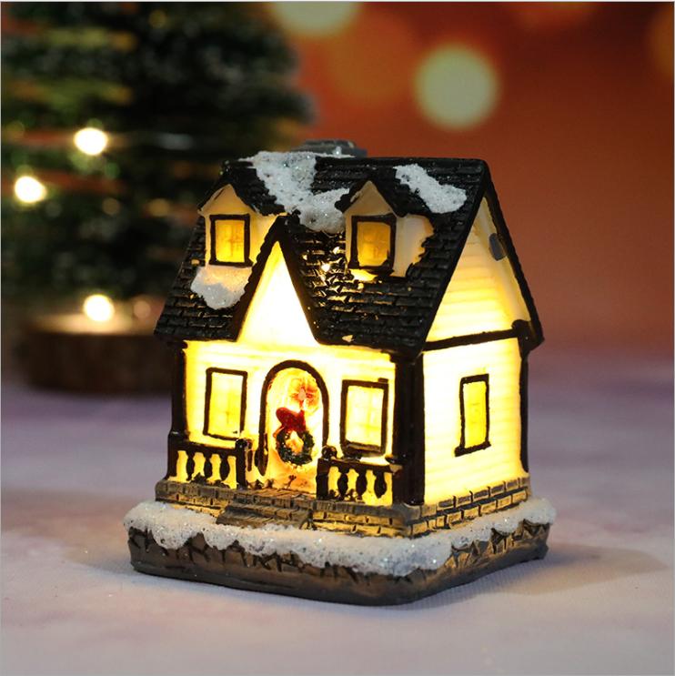 

1Pc Resin Christmas Houses Lighted Xmas Village Houses Figurines Snow House Holiday Gift Home Decor Resin House For Christmas