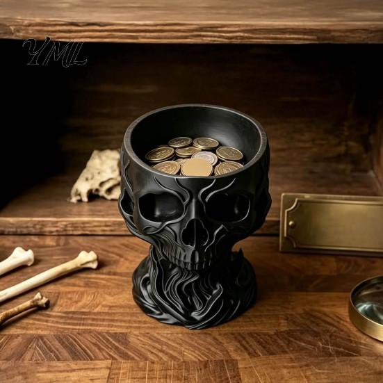 Small Item Storage Bowl 3D Printed Gothic Skull Decorative Catchall Bowl, Holder for Key Creative Trinket Dish Coin Jewelry, Dark Art Desktop Ornament