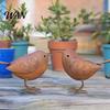 Decorative Bird Statue 2 Pcs Rusty Metal Figurine Farmhouse Vintage Garden Indoor Outdoor Decor Cute Small Sculpture for Home Patio Yard Lawn Handmade