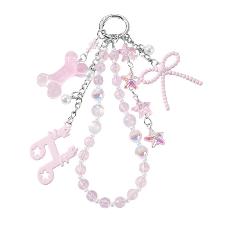Portable Resin Cat Eye Bead Keychain Set Glittering Resin Bone Heart Designs Handmade Jewelry Accessory