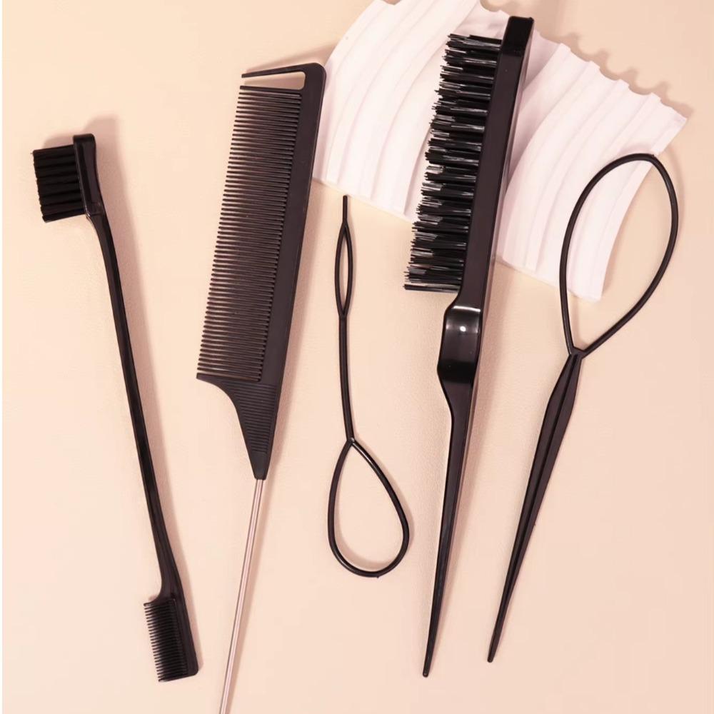 5Pcs/set Edge Brush Hair Styling Comb Set Rat Tail Comb Teasing Brush Slick Brush Set  Styling Tools