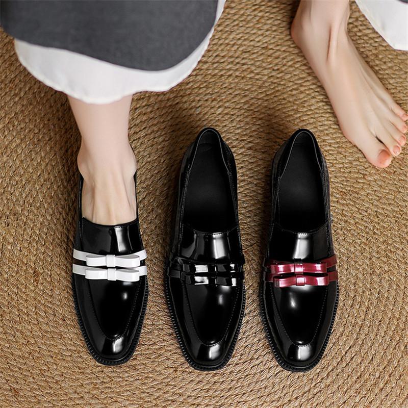 Fashion New Spring Patent Leather Woman Shoes Square Toe Women Pumps Shoes for Women Chunky Heel Loafers Sheepskin Leather Casual Shoes
