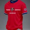 Tricou cu scutul drapelului Norvegiei, tricou casual cu nervuri roșu și albastru, lavabil la mașină