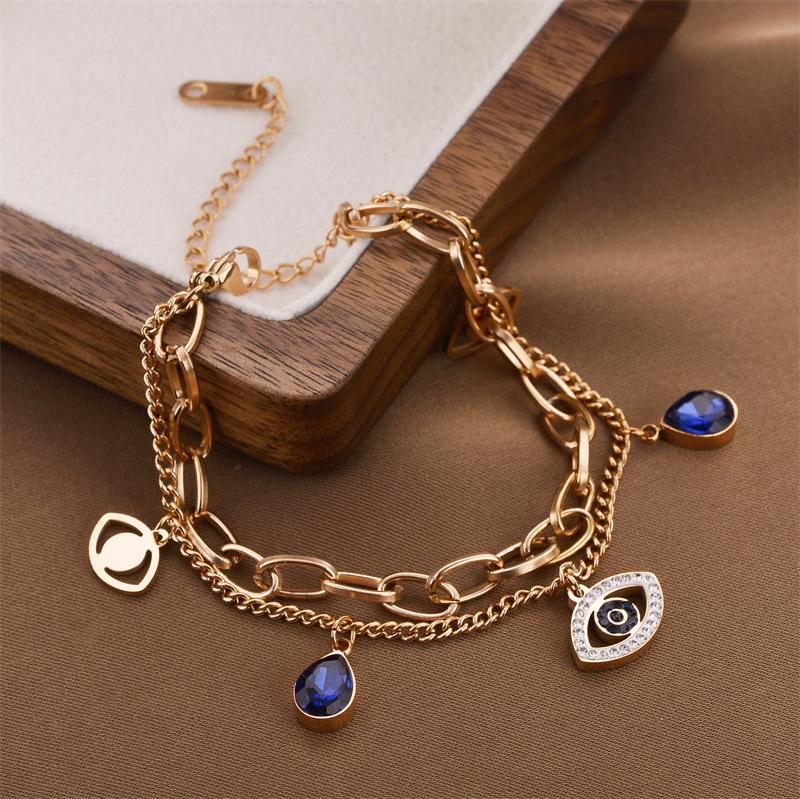 Fashionable Double-Layer Titanium Steel Bracelet with Eyeball Design Colorfast Women's Jewelry Stylish And Elegant