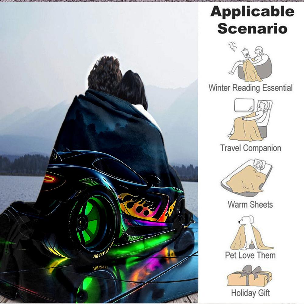 1pc Neon Flames Car Blanket Lightweight Flannel Blanket Throw Blanket For Sofa, Bed, Travel, Camping, Livingroom, Office, Couch