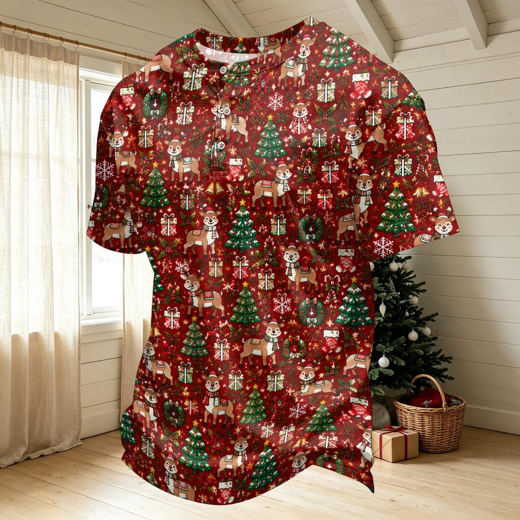 Herren Quick Dry Kurzarm T-Shirt mit Rundhalsausschnitt und Weihnachtsdruck