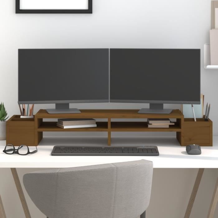 VidaXL Monitor Stand Honey Brown 100x27.5x15 Cm Solid Pine Wood 813972