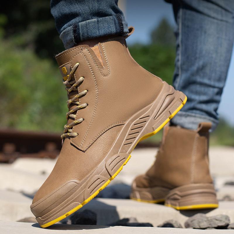 Stivali in pelle impermeabili da uomo Scarpe antinfortunistiche da uomo Caldi con pelliccia Stivali invernali Scarpe di sicurezza Stivali da lavoro a prova di perforazione Scarpe protettive