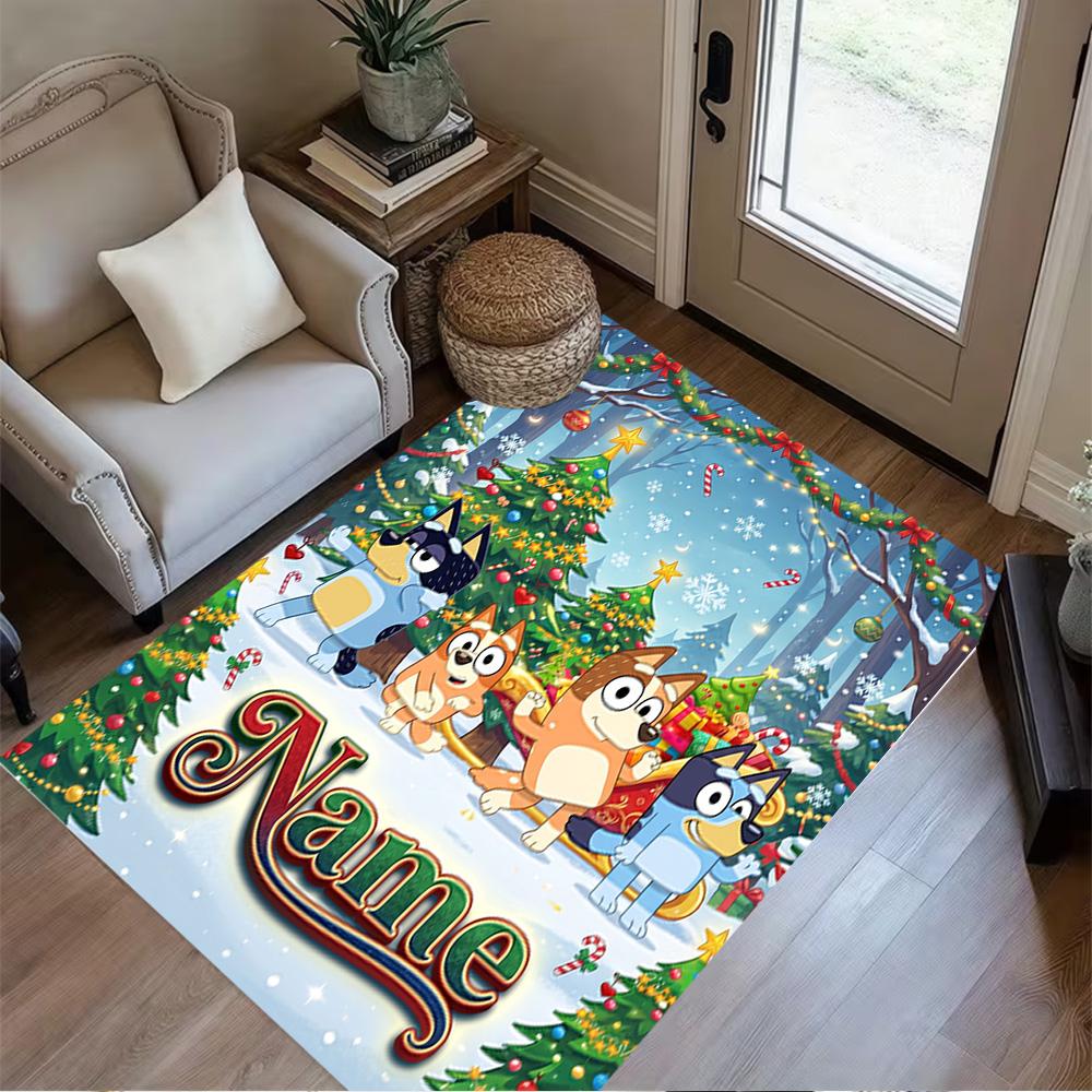 Merry Christmas Celebration Personalized Name Floor Mat Design for Playrooms Foyer Game Room Kitchen Anti-slip Rug Office home decor Wedding Party Gif
