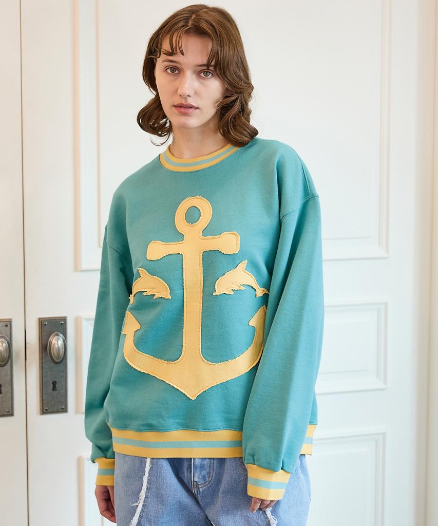 WAIKEI Marine Applique Vintage Sweatshirt Sky Blue