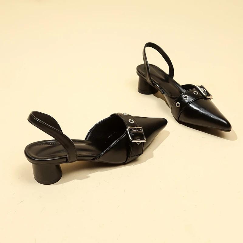 Small Fragrant Style Women Shoes Circle High Heel Sandals Solid Color Pointed Toe Ladies Back Style Single Shoes Shoes for Women