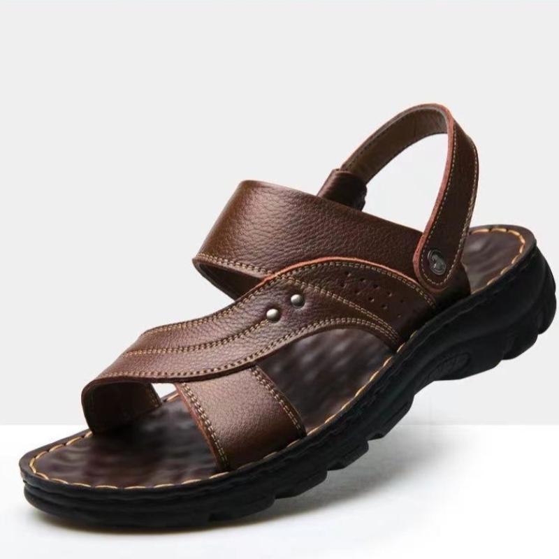 

Мода 2025 Мужские Летние Новые Кожаные Сандалии Мужские Повседневные Пляжные Нескользящие Удобные Шлепанцы Две Сандалии Кожаные Мужские Сандалии Обувь 38