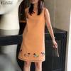 ZANZEA Women Elegant Casual Round Neck Summer Sleeveless Print Dress