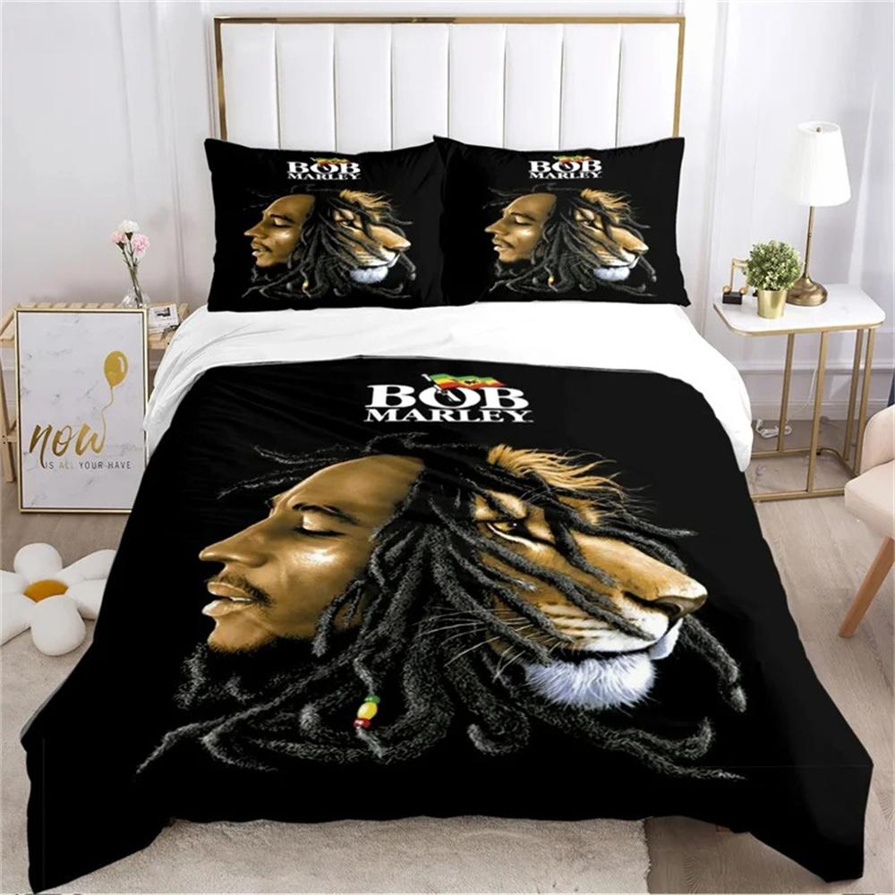 Bob Marley Löwe Ahornblatt Bettwäsche-Set Weiche Deckenbezüge Mit 1/2 Stück Kissenbezügen Für Kinder Erwachsene Mikrofaser Bettdeckenbezug