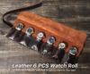 Oil Wax Cowhide Six-Watch Tie-Up Leather Travel Pouch