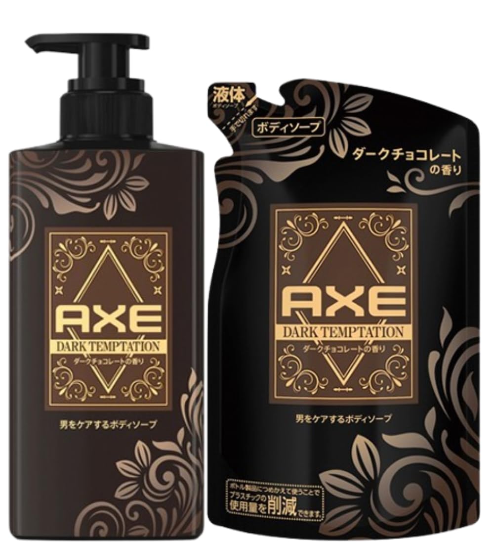 (Bottle + Refill) AXE Body Soap Dark Chocolate Scent AXE Dark Temptation 370g + 280g Dark Temptation Liquid for Men
