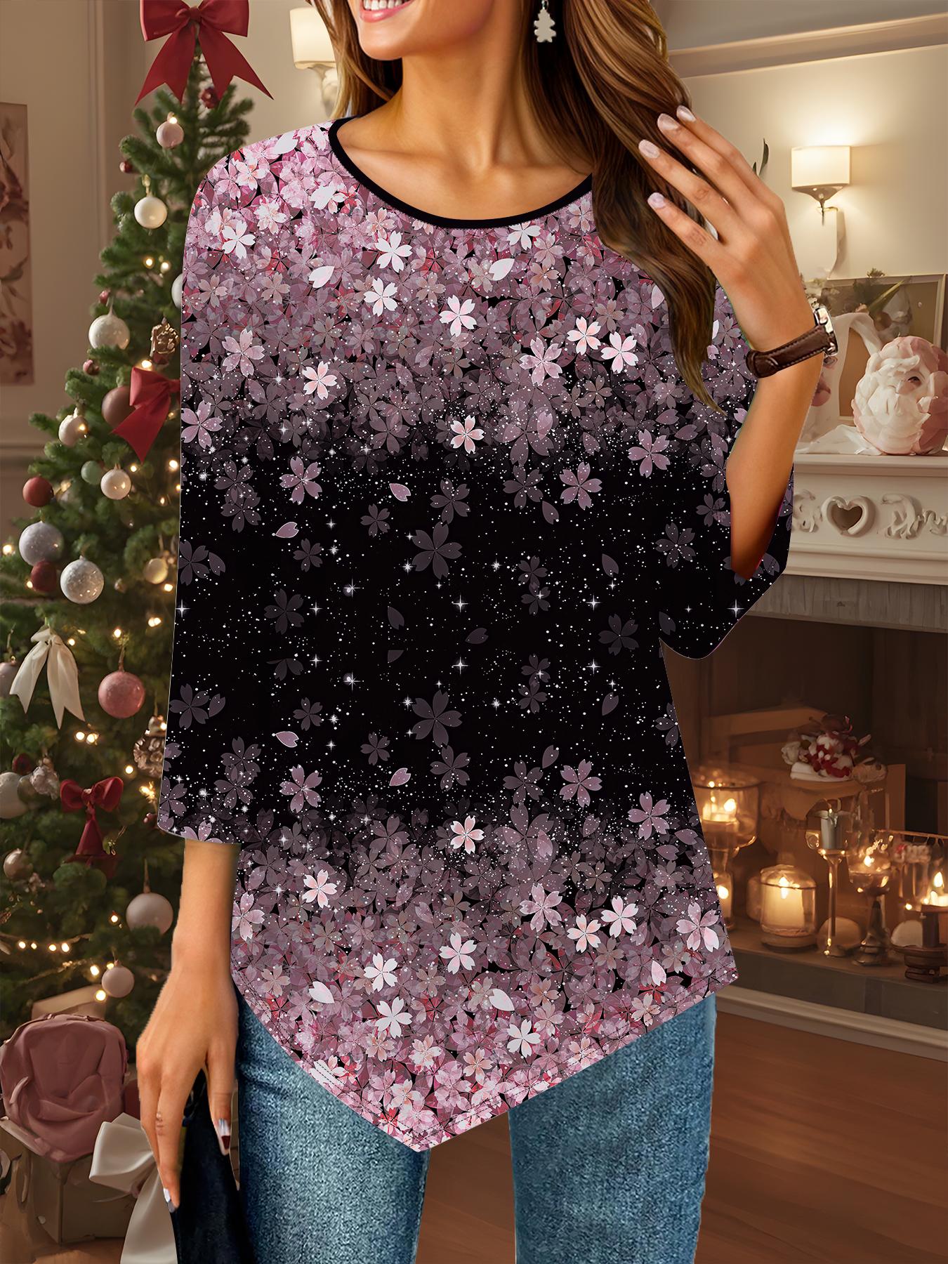 

Женская свободная футболка с круглым вырезом и рукавом три четверти, 3D цветочный узор 8XL розовый