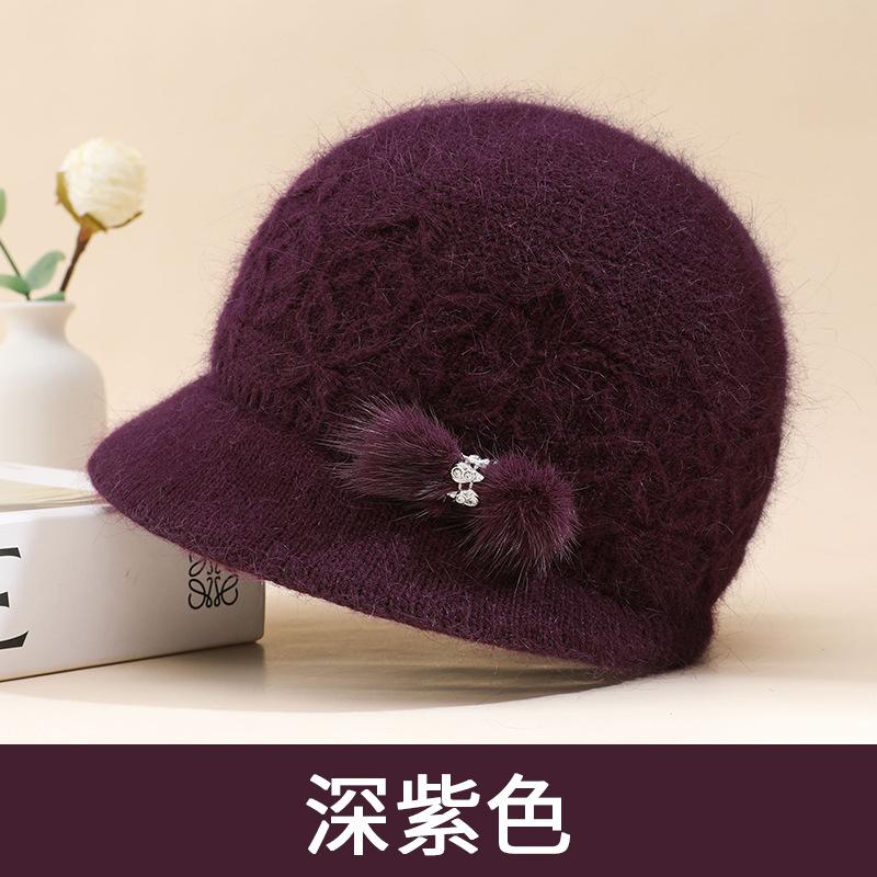 

Осенне-зимняя вязаная шапка для пожилых людей, женская шапка из смесовой кроличьей шерсти, шапка для пожилой матери, флисовая утолщенная шерстяная шапка One size