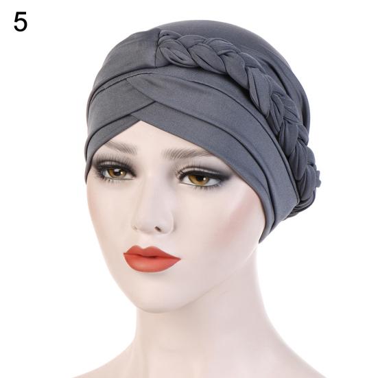 Modny Jednokolorowy Pleciony Muzułmański Turban Kapelusz Chemo Bandana Headwrap